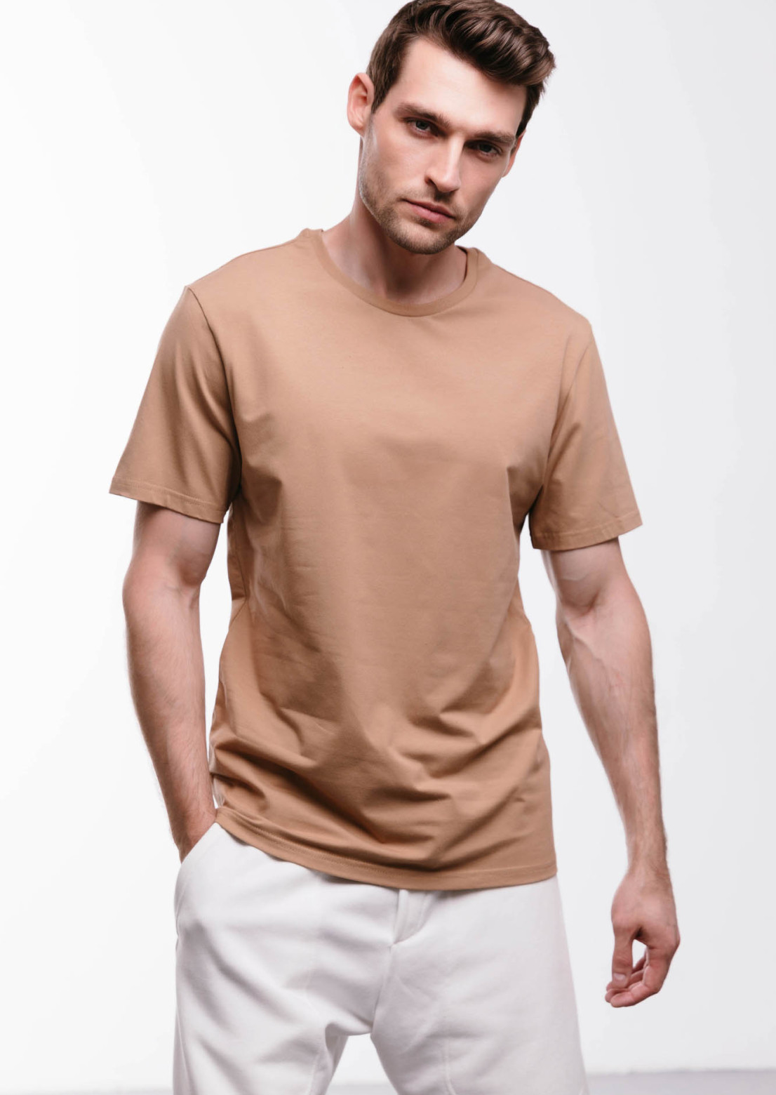 Biege men's basic T-shirt